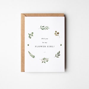 Flower Girl Proposal Card, Will You be My Flower Girl, Flower Girl Gift Idea, Blank Inside, A6 Size, Folded Card Botanical Greenery