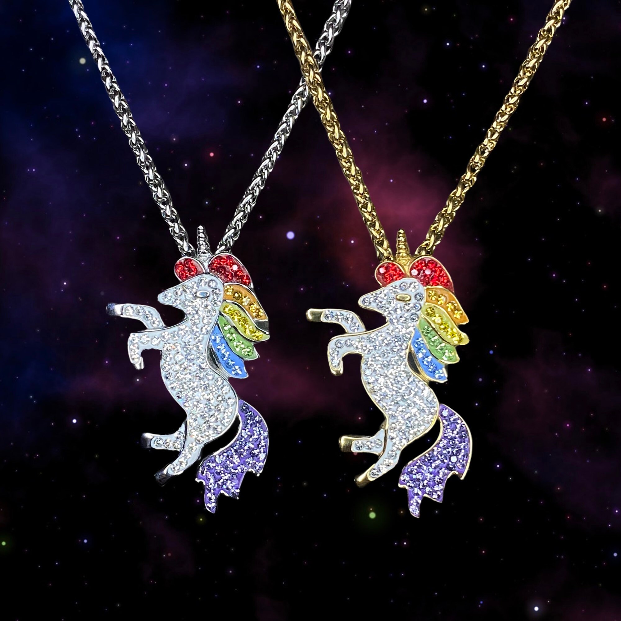 Rainbow Gem Unicorn Pendant With Chain Etsy