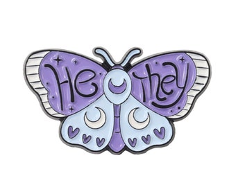 He/They Butterfly Pronoun Pin