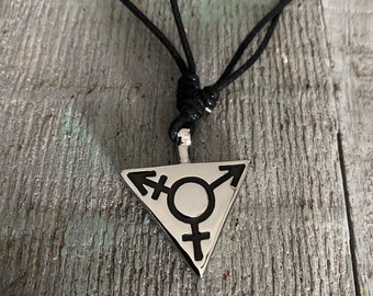 Transgender Gay LGBT Pewter Black Resin Triangle Pride Symbol Pendant Necklace