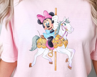 Comfort Colors Minnie Mouse Carousel Shirt, Watercolor Disney Tee