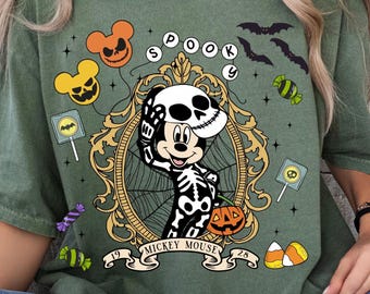 Camiseta de Halloween de Disney con colores cómodos, camiseta espeluznante de Mickey Mouse