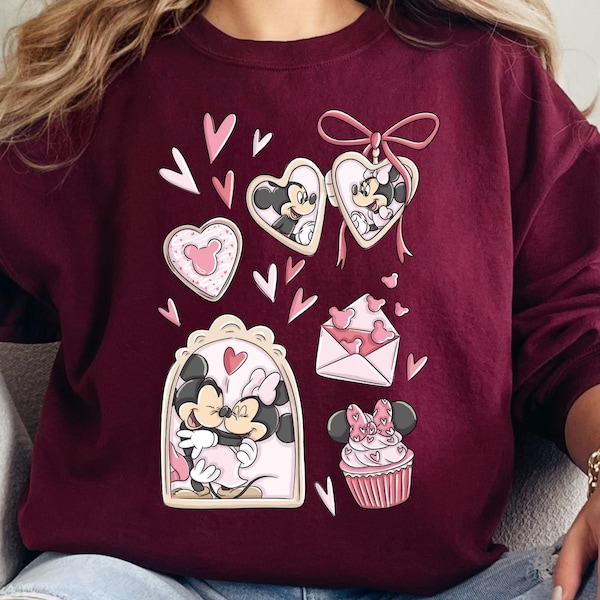 Disney Coquette Bows Minnie and Mickey Valentine Sweatshirt, Minnie Hoodie, Minnie Love Shirt, Valentines Day Gift Sweatshirt, Mickey Hoodie