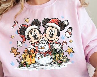Sudadera navideña de Mickey y Minnie, sudadera con capucha navideña de Disney