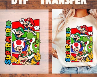 Disney Mario DTF, Mario y amigos DTF Transferencias Super Mario Listo para presionar, Disney DTF, Regalo Disney DTF, Transferencia Super Mario,