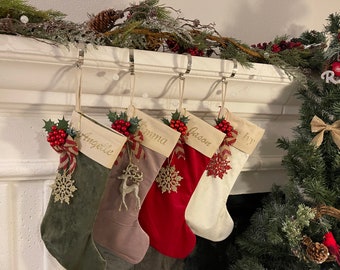 2023 Family Christmas Stockings - Velvet Custom Red Green White Stockings - Snowflakes Stockings - Christmas Gift - Christmas Decor