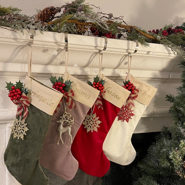 2023 Family Christmas Stockings - Velvet Custom Red Green White Stockings - Snowflakes Stockings - Christmas Gift - Christmas Decor