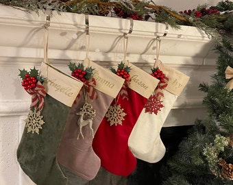 Velvet Christmas Stockings - Personalized Stockings -  Custom Stockings - Red Stockings - Green Stockings - Christmas Gift - Christmas Decor