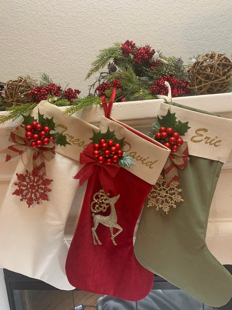 Personalized Family Christmas Stockings Velvet Custom Red Etsy