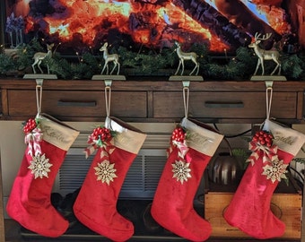 Christmas Stockings  - Custom Velvet Family Stockings - Red Stockings - Christmas Gift - Christmas Decor, Christmas gift for Her