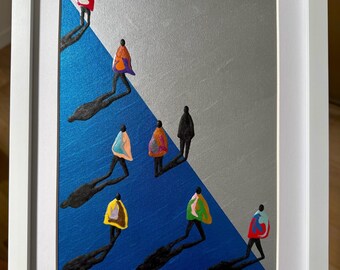 Original artwork - varnished acrylic on 9x12” canvas - “Self-Reflect” - matted in a 12x15x2” white wooden frame - ready to hang on wall!