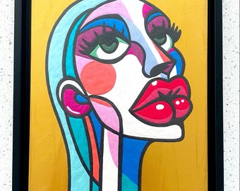 Original artwork - varnished acrylic on wood panel - "Skin Deep IV” — in a 9.5x11.5" black floater frame - ready to hang on wall to enjoy!