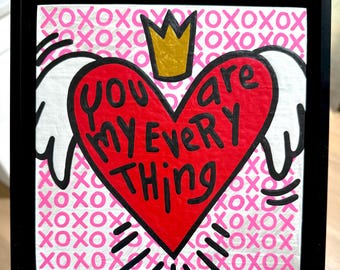 Original painting “Everything” - acrylic on wood panel - set in a 9.5x9.5” black wooden floater frame - ready to hang on wall to enjoy!