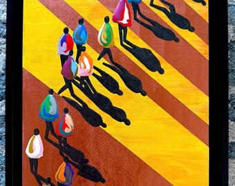Original painting - “Headed for the Sun” - varnished acrylic on wood panel - in a 9.5x11.5” black floater frame - ready to hang to enjoy!