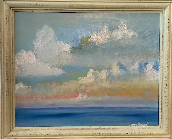Beach Skies II Original Acrylic Paint on 16x20 Canvas Board Framed in  Vintage Coastal Frame Ready to Hang and Enjoy 