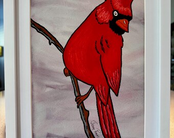 Original artwork— watercolor & acrylic on 9x12” archival archival paper — “Watching Over You” — matted in a 12x15x2” white wooden frame.