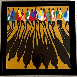 Original artwork - varnished acrylic on wood panel - "Unity - Gold" - in a 9.5x9.5” black floater frame - ready to hang on wall to enjoy!