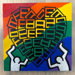 Original modern artwork — acrylic painting on 8x8x1.5” wood panel — “United Together IV” — no need to frame — ready to hang to enjoy!