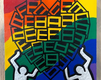 Original modern artwork — acrylic painting on 8x8x1.5” wood panel — “United Together IV” — no need to frame — ready to hang to enjoy!