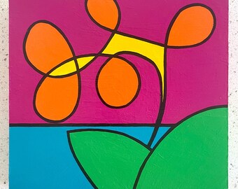 Contemporary Floral — original painting — acrylic on 8x8x1.5” wood panel — hang on wall or place on hard surface to enjoy!