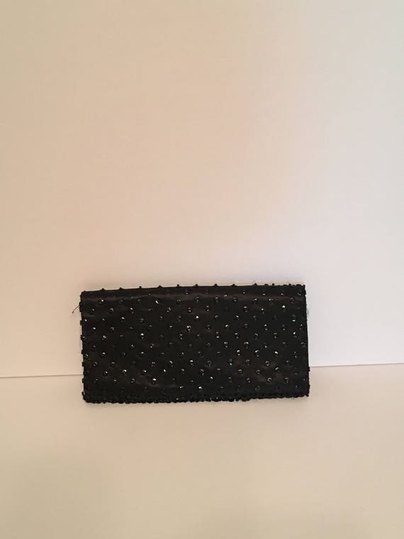 1950's Vintage Beaded Black Clutch