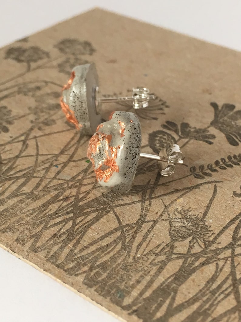 Rustic Copper Gifts For Women Cement Rose Stud Earrings Sterling Silver