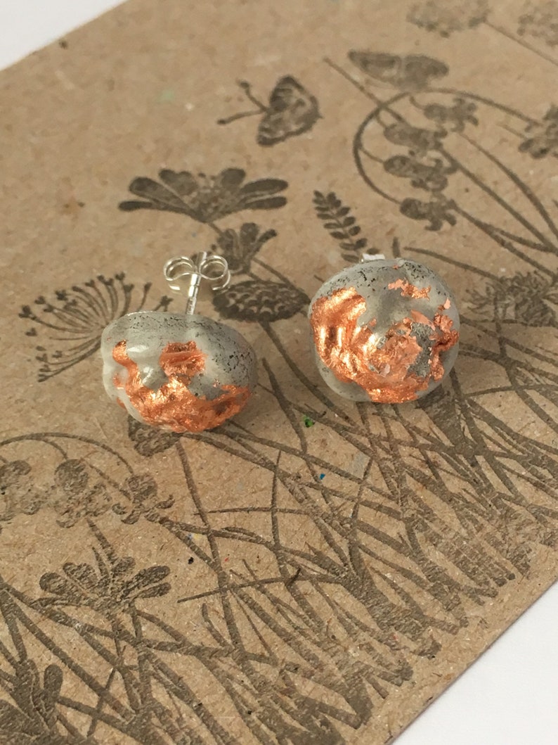 Rustic Copper Gifts For Women Cement Rose Stud Earrings Sterling Silver