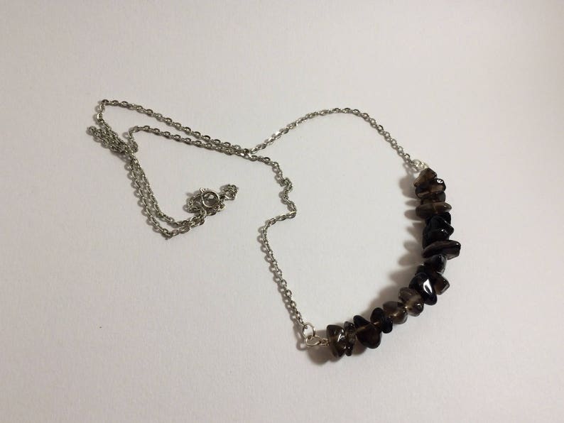 Gemstone Bar Necklace Metaphysical Healing Semi Precious Jewelry Smokey Quartz Bar Necklet Witchcraft Root Chakra Necklace