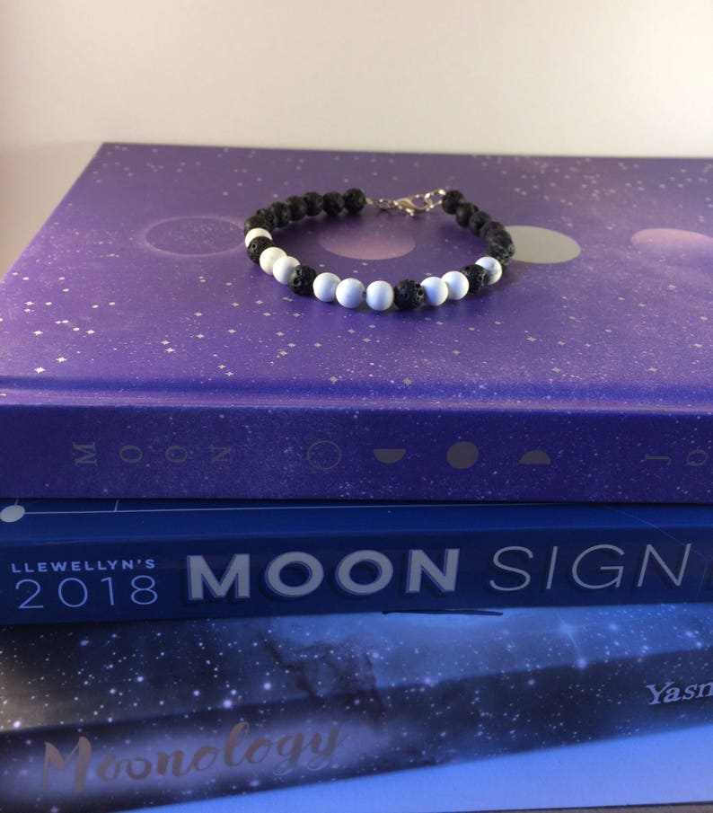 Witchcraft White Howlite Lava Beads Moon Phase Jewelry Lunar Jewelry Goddess Jewelry
