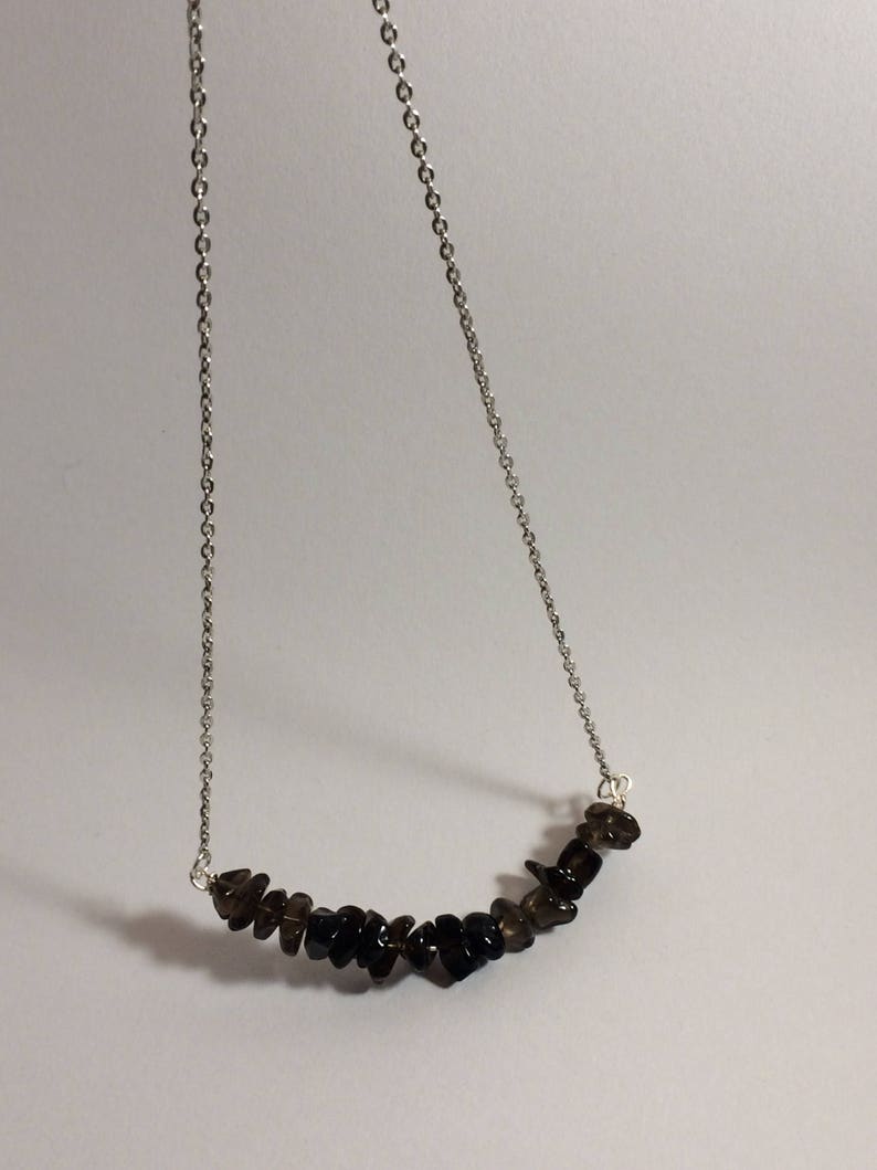 Gemstone Bar Necklace Metaphysical Healing Semi Precious Jewelry Smokey Quartz Bar Necklet Witchcraft Root Chakra Necklace