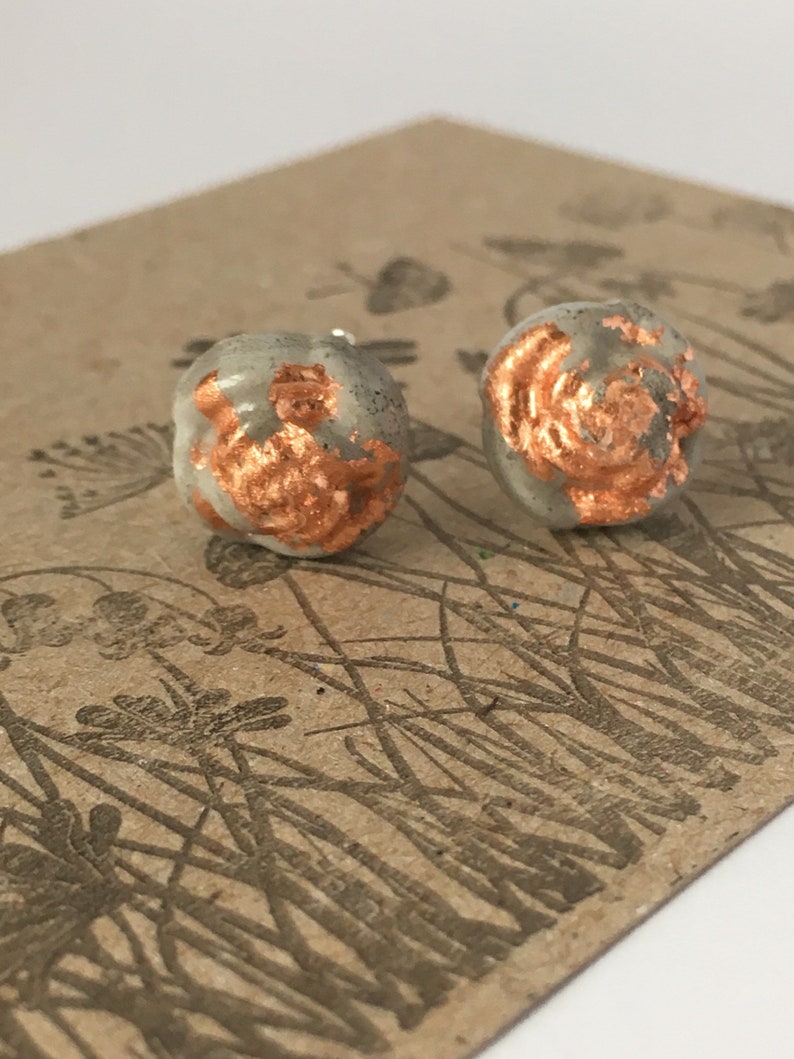 Rustic Copper Gifts For Women Cement Rose Stud Earrings Sterling Silver