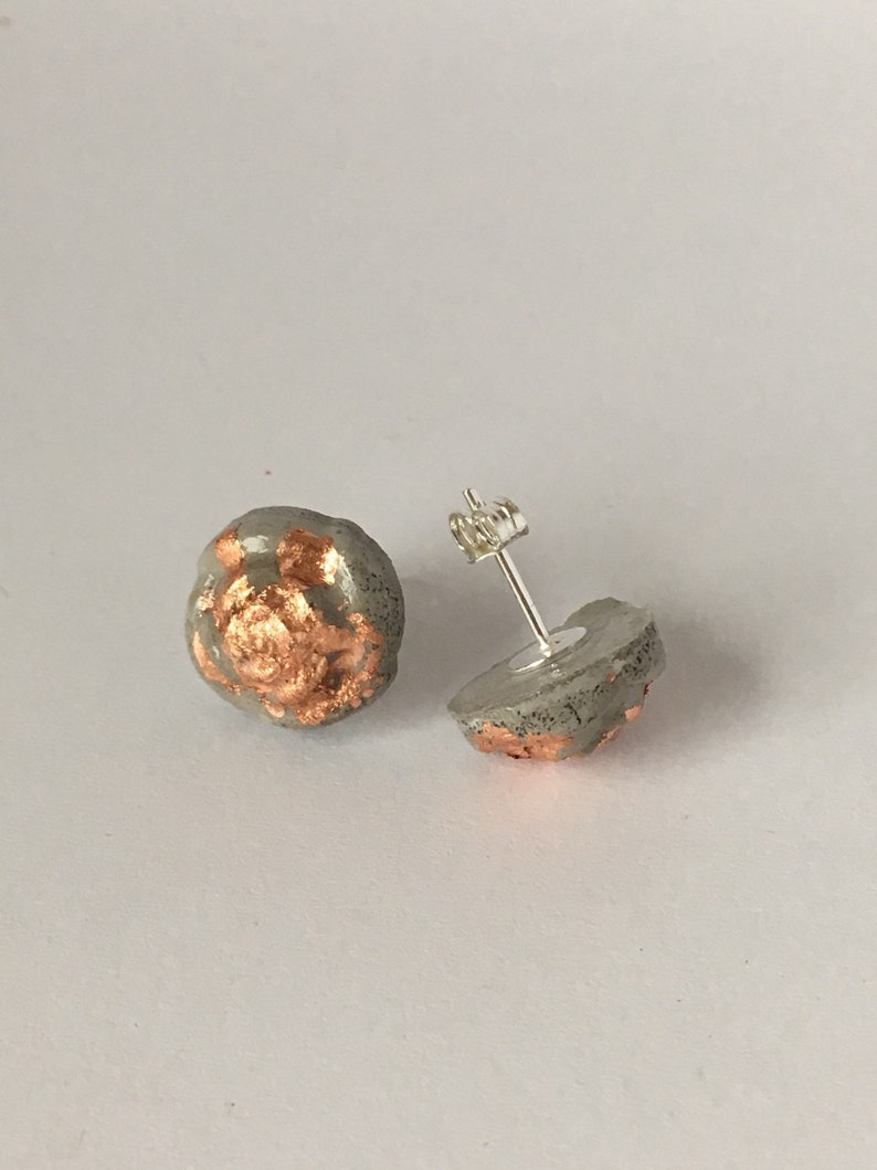 Rustic Copper Gifts For Women Cement Rose Stud Earrings Sterling Silver