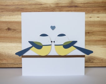 Blue Tits Love Bird Handmade Card, Papercrafted Handmade Greetings Card, Handcrafted Papercut Greetings Card, Blank Card