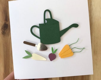 Allotment, Gardening Handmade Card,  Handcrafted, Handmade Papercut Greetings Card
