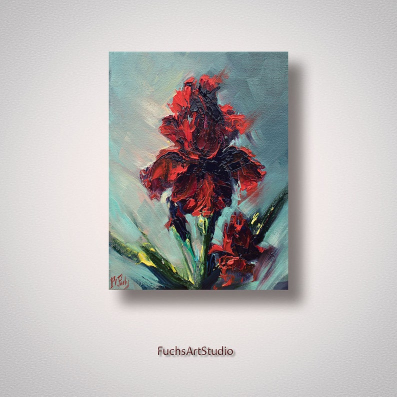 Iris flower painting original art red