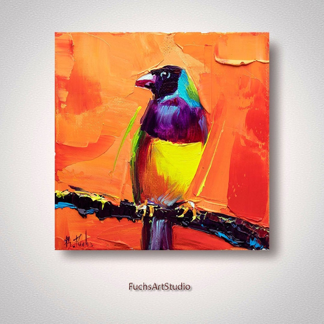 Lady Gouldian Finch Painting Colorful Miniature Bird Art Etsy