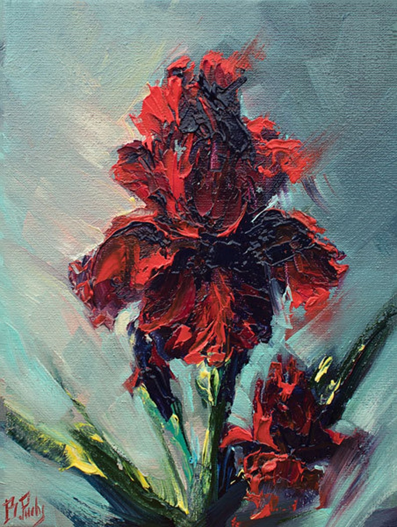 Iris flower painting original art red