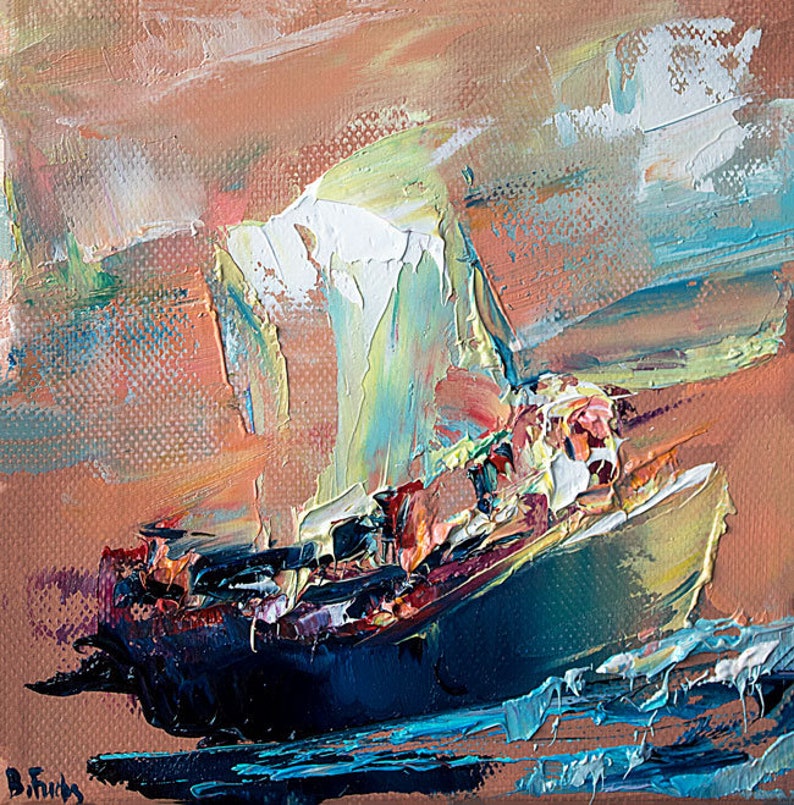Abstract ship yacht sail boat art original painting palette Etsy