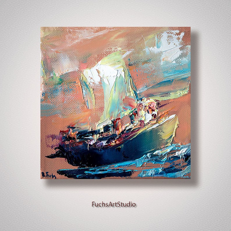Abstract ship yacht sail boat art original painting palette Etsy