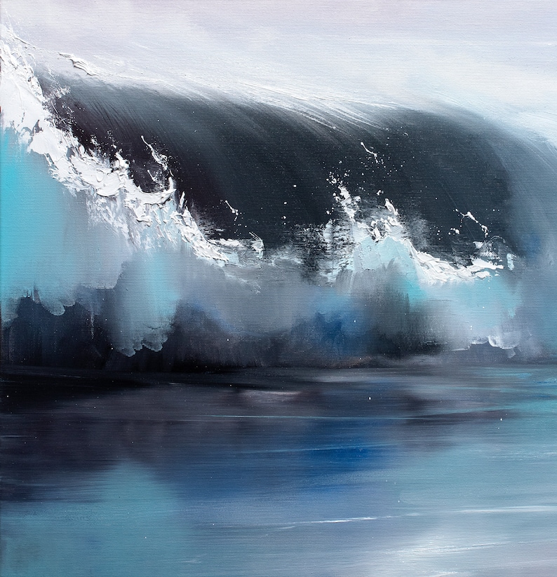 Splash Wave Seascape Painting Original Ocean Art Turquoise Etsy