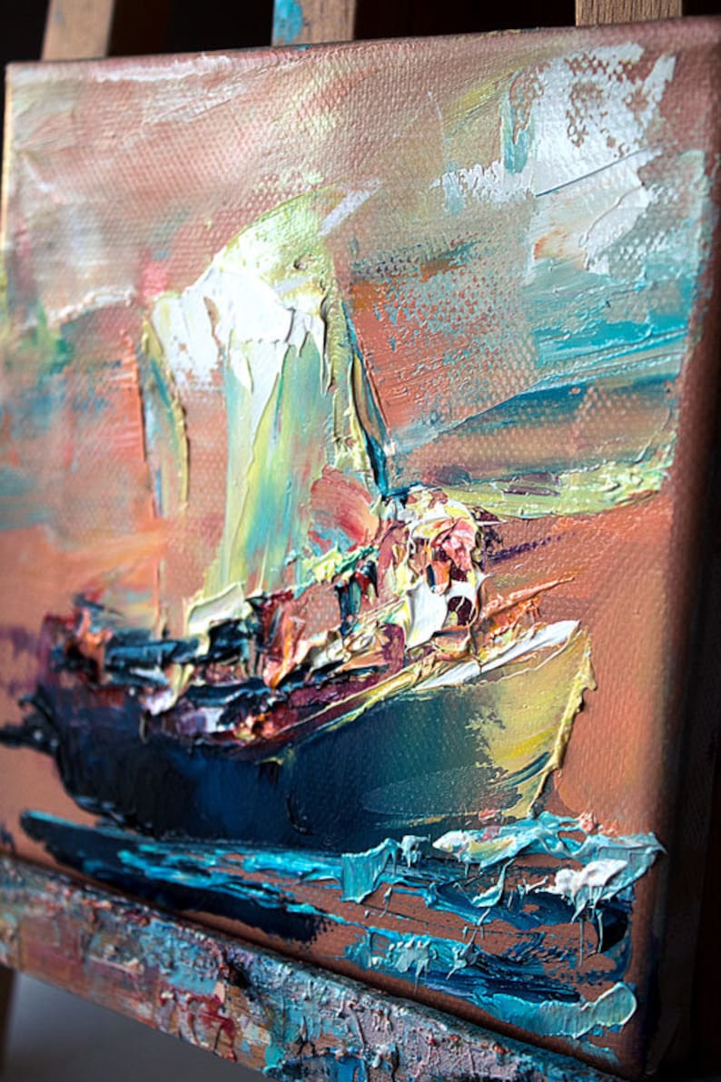 Abstract ship yacht sail boat art original painting palette Etsy