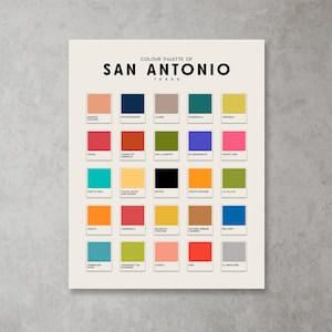 San Antonio Colour Palette Poster [DIGITAL DOWNLOADS] | Minimalist Art Print, Modern, Vintage Style, Home Perfect Gift | Texas Pride