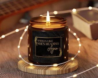 Vela de soja perfumada Romance Lover Smut Reader en negro y dorado Book Lovers Smells Like She's Reading Again (varios tamaños, frasco ámbar)
