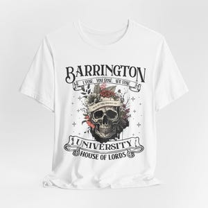 Barrington University T-Shirt | Dark Romance Bookish Tee | Skeleton Aesthetic Book Lover Gift | Goth Fantasy Reader Shirt