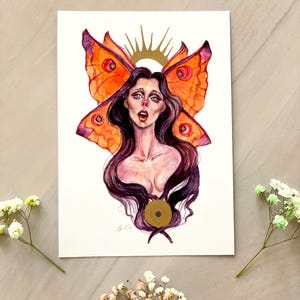 Fee Aquarell Gemälde, Göttin Art Print, Schmetterling Illustration, Märchen Dekor, Wald Feen Fantasy Wandkunst, mystische Kunst