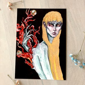 Gothic Art Print, Occult Fantasy Painting, Dark Art Gift, Creepy Surreal Watercolor, Horror Illustration,   Eccentric Witchy Wall Art