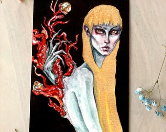 Gothic Art Print, Occult Fantasy Painting, Dark Art Gift, Creepy Surreal Watercolor, Horror Illustration,   Eccentric Witchy Wall Art