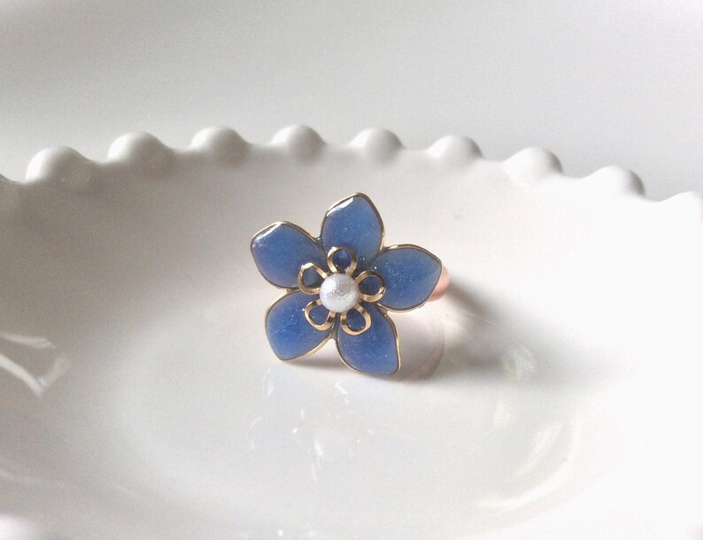 Deep Sky Blue Flower Ring Flower Size 20mm Rose Gold Colour Etsy