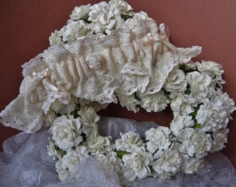 REDUCED Silk in Time Handmade Bridal Garter in Vintage French Lace and Silk in Ivory Cream