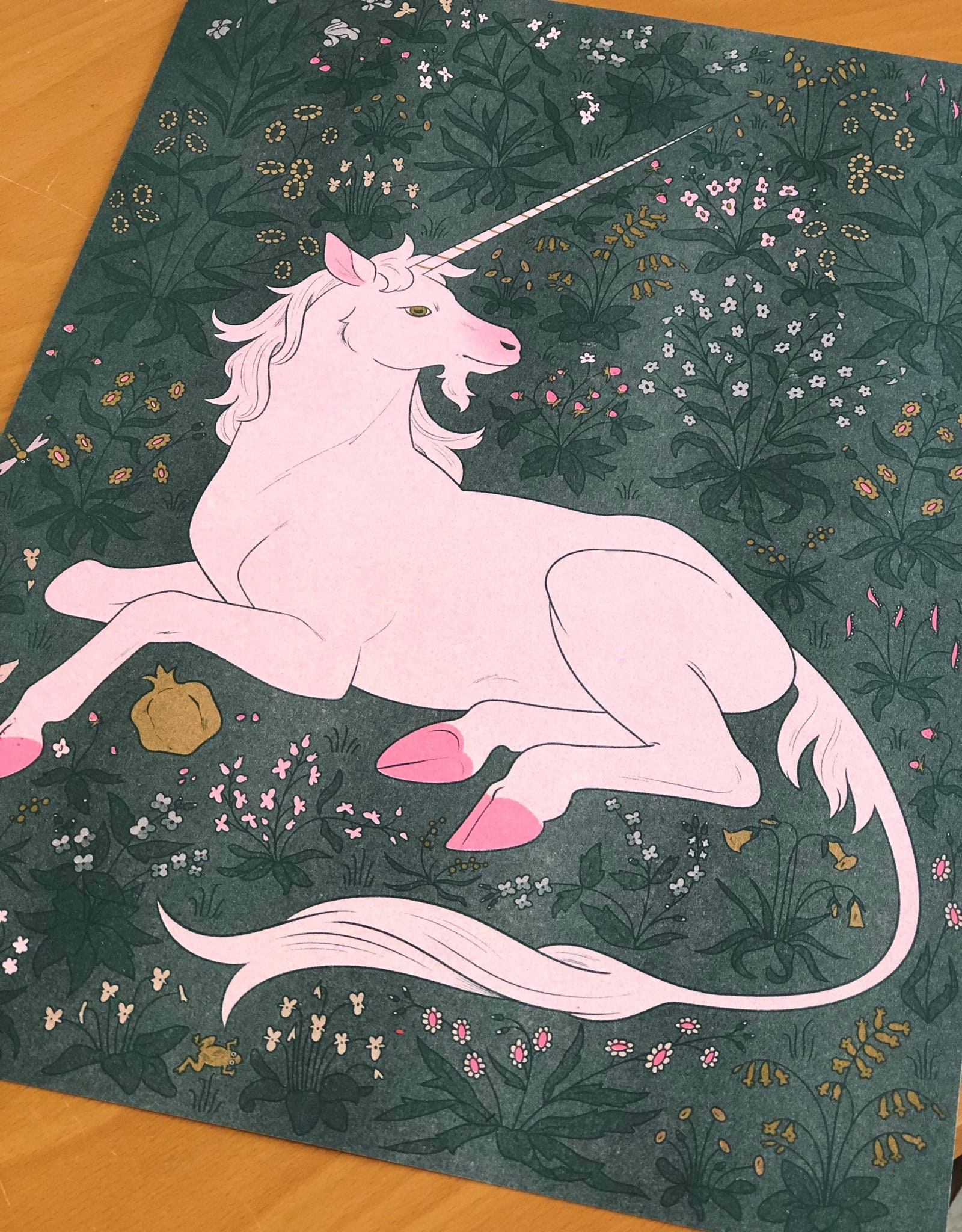 Unicorn In The Garden Risograph Print Etsy